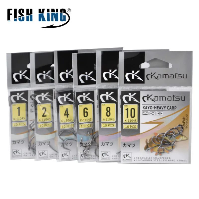 FISH KING 10-50 шт./лот из высокоуглеродистой стали матовый черный Европейский крючок для ловли карпа 1 2 4 6 8 10# колючий одиночный карп рыболовные крючки пресноводные