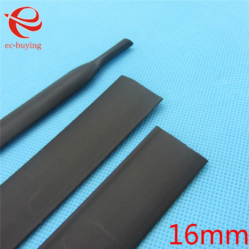 Термоусадочная трубка 1 м черная термоусадочная с внутренним диаметром 16 мм