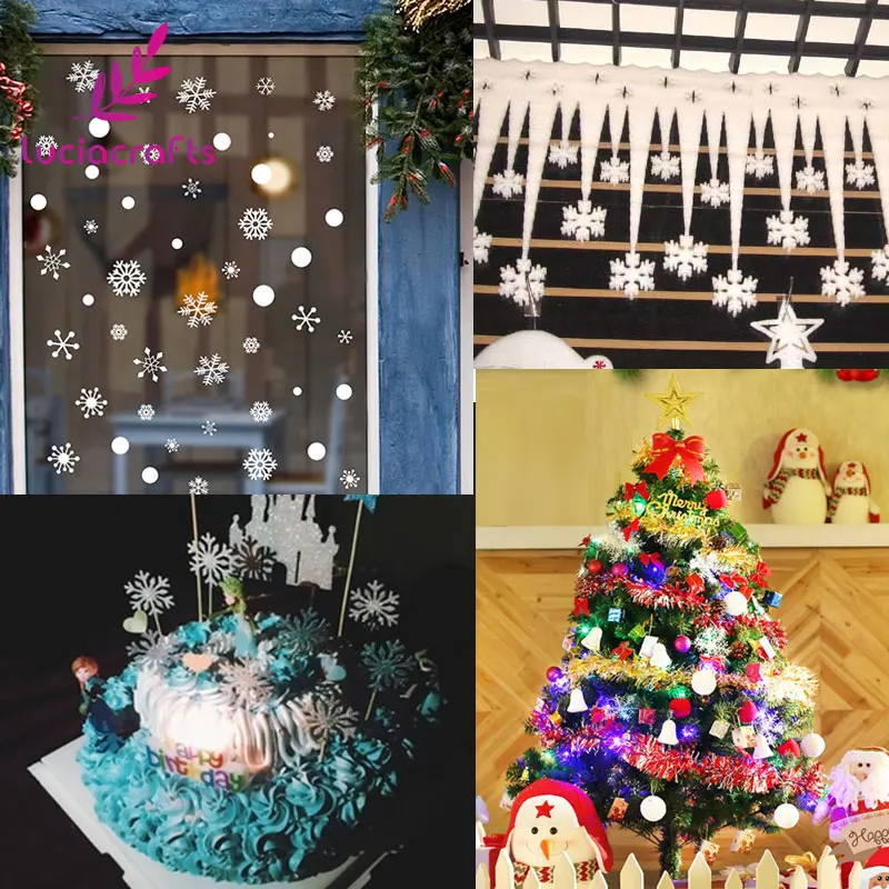 Lucia Crafts 24 шт./лот пластиковая искусственная Рождественская Снежинка с блестящей