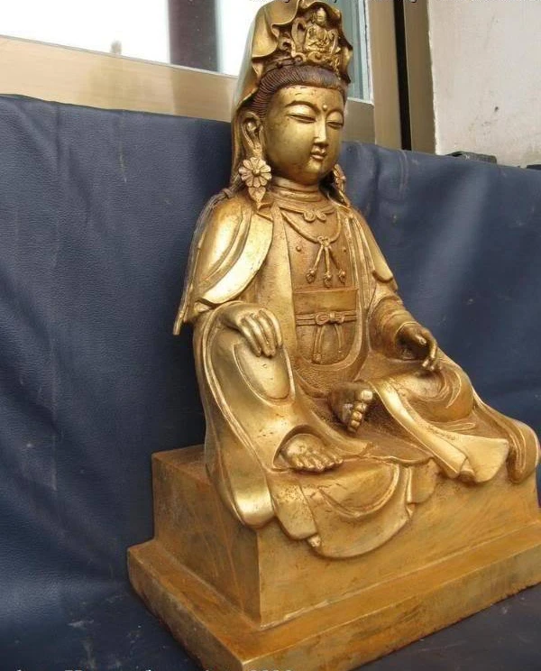 Китайская Бронзовая позолота kwan-Yin Bodhisattva Guan Yin статуя Будды | Дом и сад