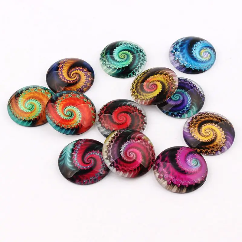

12/16/18/20/25mm Mix Color Ranbow Round Glass Cabochon Jewelry Finding Cameo Pendant Settings 20pcs/lot