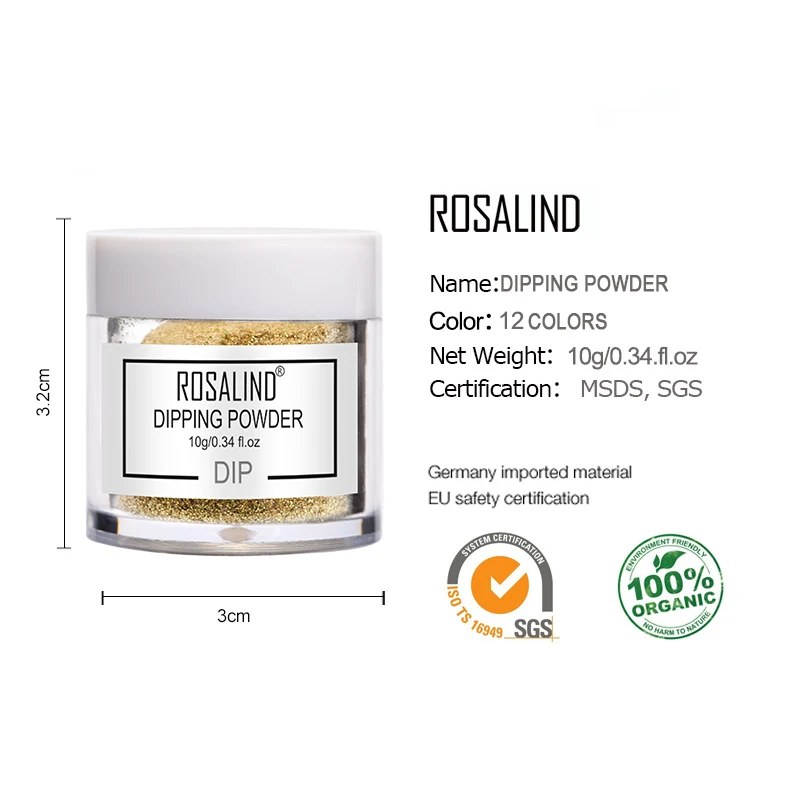 ROSALIND Dip пудра лак для дизайна ногтей градиентный Блестящий хромовый пигмент
