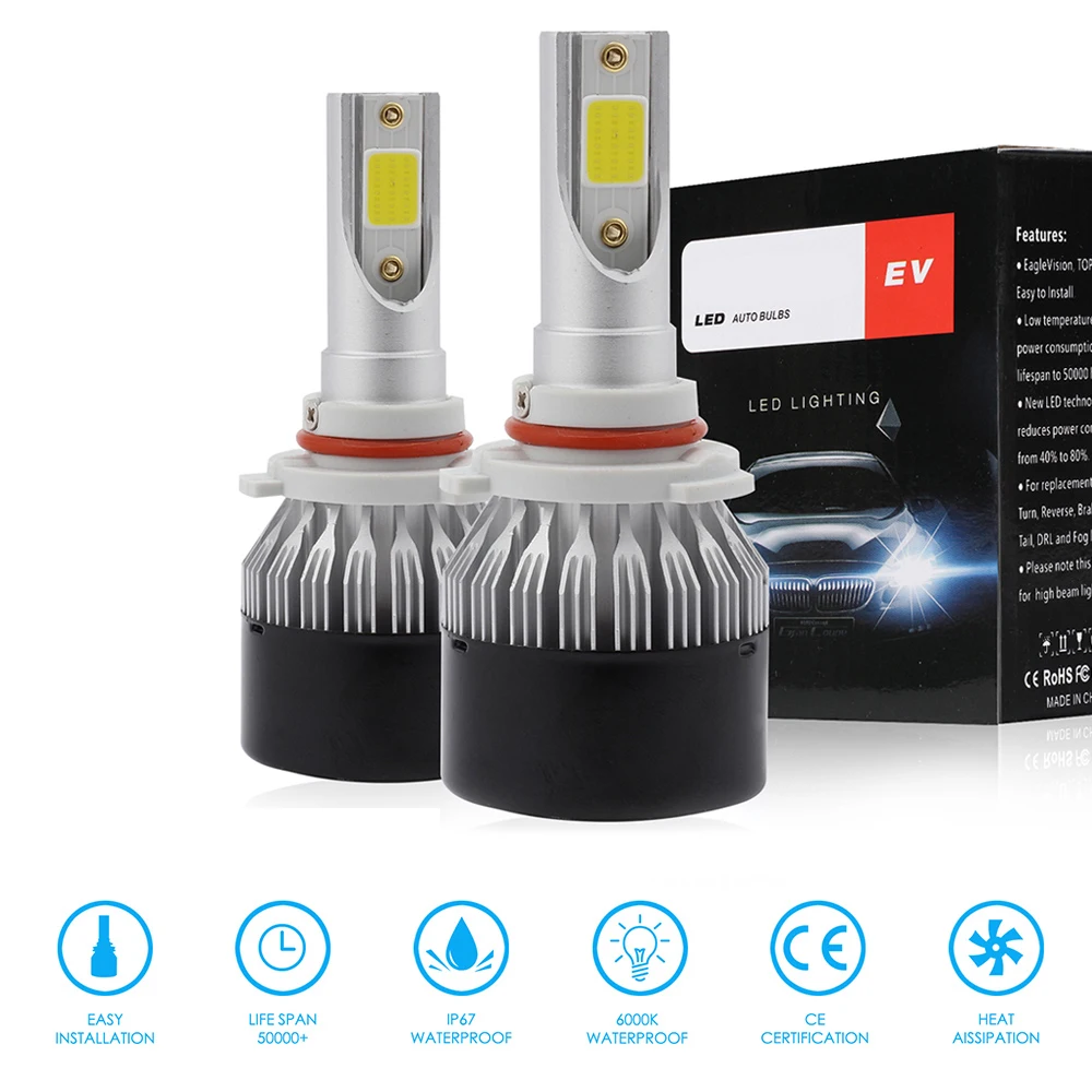 2 шт. H1 H7 H8 H9 H11 9006 HB4 9005 HB3 EV9 72W фары для 8000LM 6000K светодиодный автомобилей головной