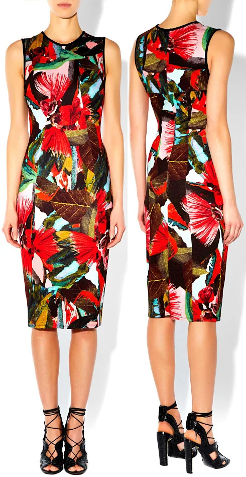 Женское платье-футляр с круглым вырезом принтом