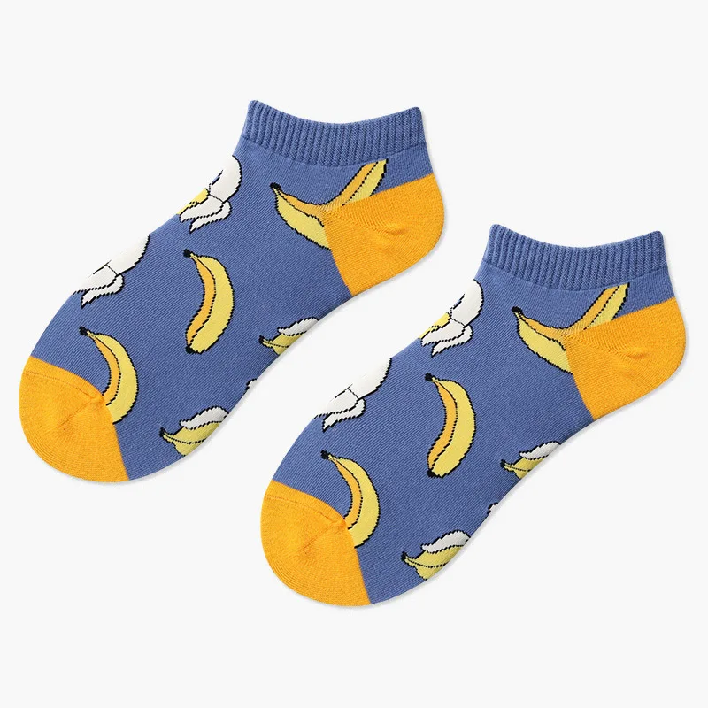 Blue banana Невидимые летние носки с фруктами арбуза, Короткие нескользящие носки-башмачки, низкие носки для мужчин и женщин, забавные Повседневные носки - Цвет: Blue banana