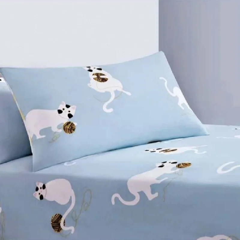 

Bedding Set Cotton Pillow Case Duvet Cover Bed Sheet Double Side Design Sky Blue Skin-Friendly Cartoon Cat 1-3pcs Soft Home