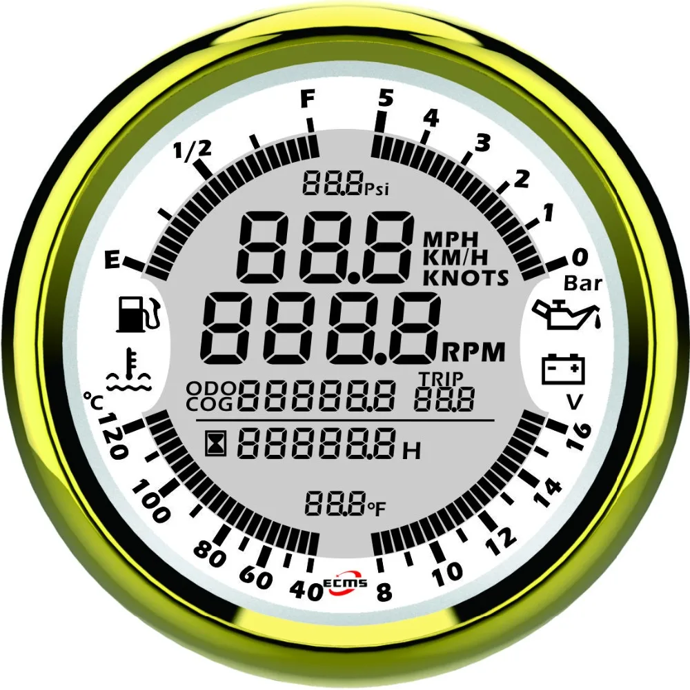 

Marine Boat Car Digital Multifunction Gauge-6 24V 85mm 10Bar 316L Gold White 900-00137