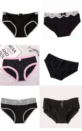 6pcs-black-7 6 шт./партия, трусики для женщин, хлопковое нижнее белье с принтом, Дамское сексуальное нижнее белье, женские дышащие Бесшовные комфортные трусы черного цвета - Цвет: 6pcs-black-7