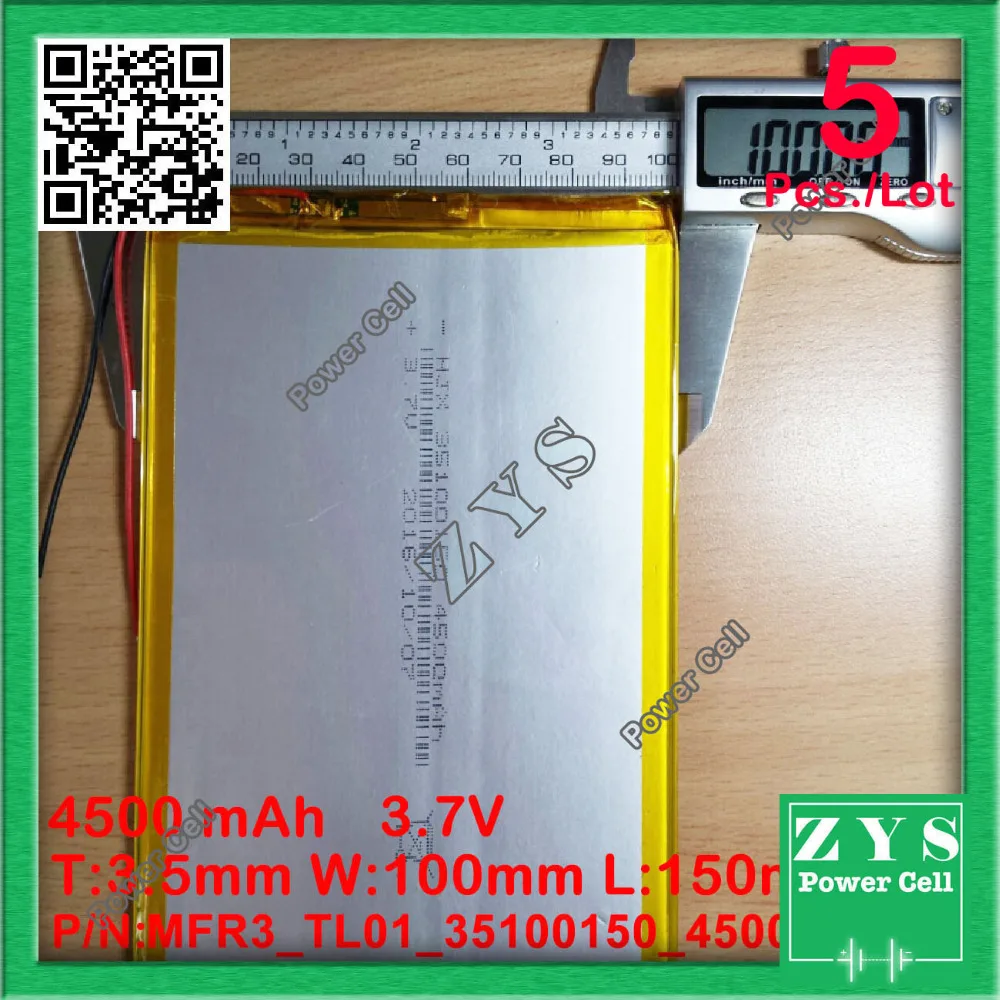 5 шт./партия 35100150 3 7 V 4500mah литий-полимерный аккумулятор с защитной доской для PDA