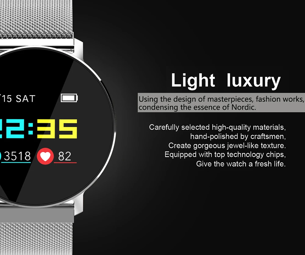 Супер тонкий смарт часы Android IOS стальной браслет фитнес трекер для мужчин и женщин