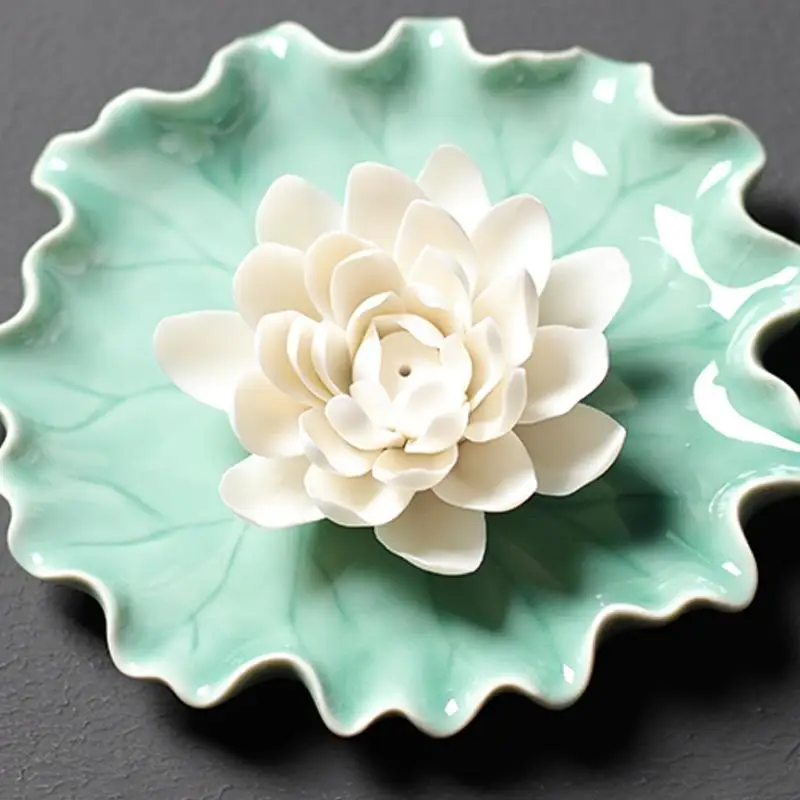 

Lotus Flower Traditional Ceramic Inserted Burner Incense Seat Porcelain Home Decor Aroma Stove Censer Backflow Incense Holder