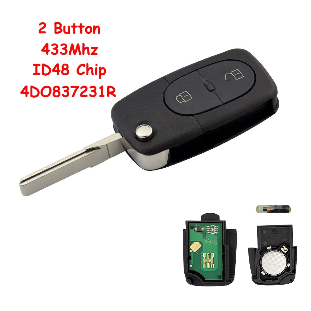 OkeyTech складной авто брелок с 3 кнопками дистанционный ключ 433 МГц ID48 чип для Audi A3 A4 A6