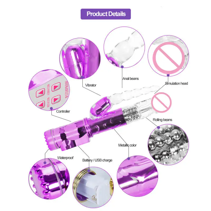 USB Перезаряжаемые вращающийся кролик вибратор с анальные шарики Кролик