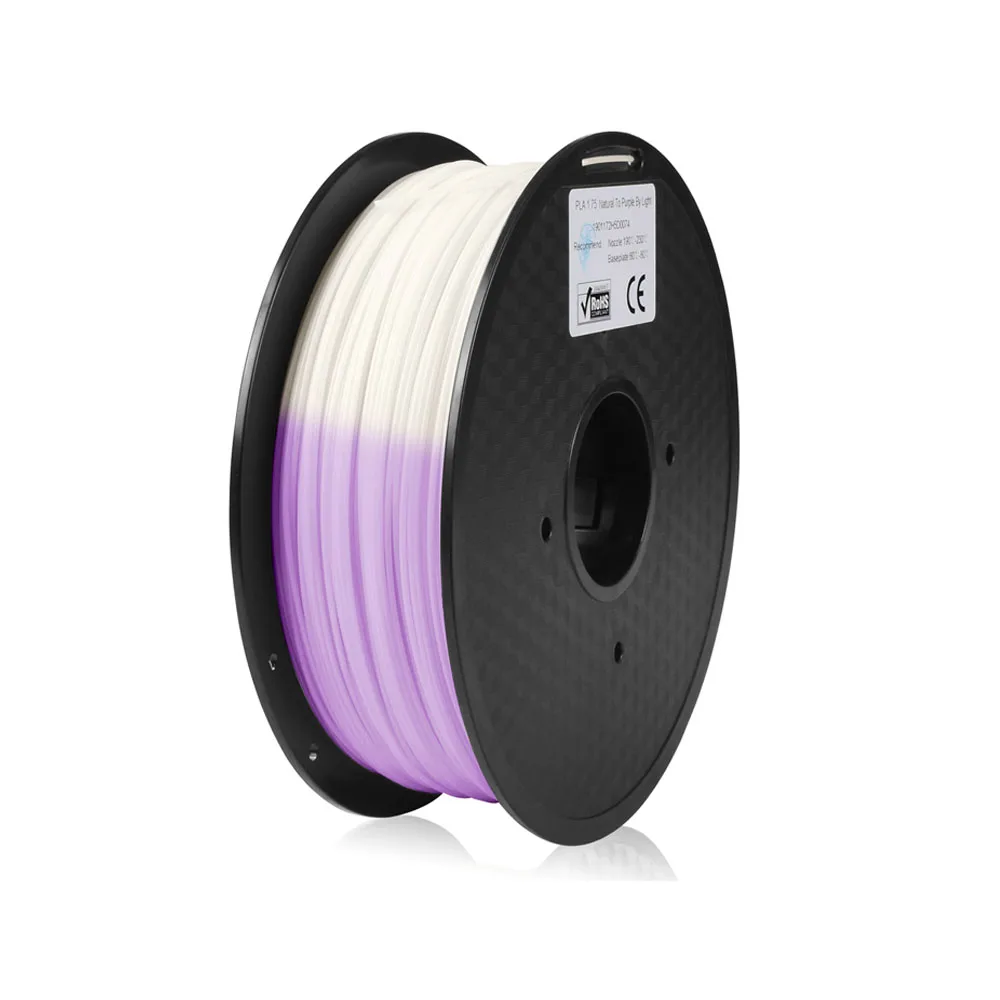 Natural to purple 3d принтер PLA Филамент 1,75 мм 1 кг шелковая текстура медь Золотой Серебряный мрамор Радуга рулон катушка пластик печатный материал для DIY - Цвет: Natural to purple