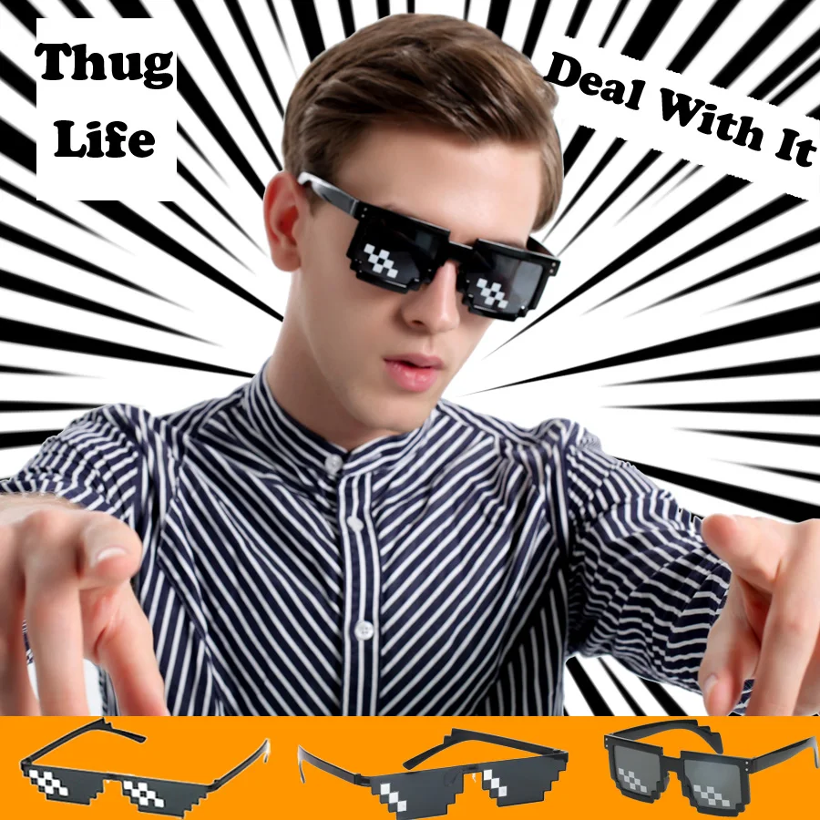 Солнцезащитные очки Thug Life с пиксельными линзами забавные для вечевечерние MLG