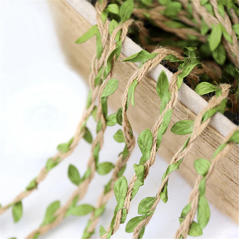 

10m Simulation Green Leaves Weaving Hemp Rope DIY Wedding Birthday Wedding Decoration Rattan Gift Bouquet Packaging Rope