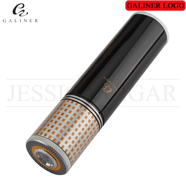 COHIBA труба металлическая для сигары путешествия Humidor коробка портативный 3 трубки сигары Чехол W/увлажнитель с гигрометром открытый хьюмидор для сигар банка - Цвет: Black GALINER