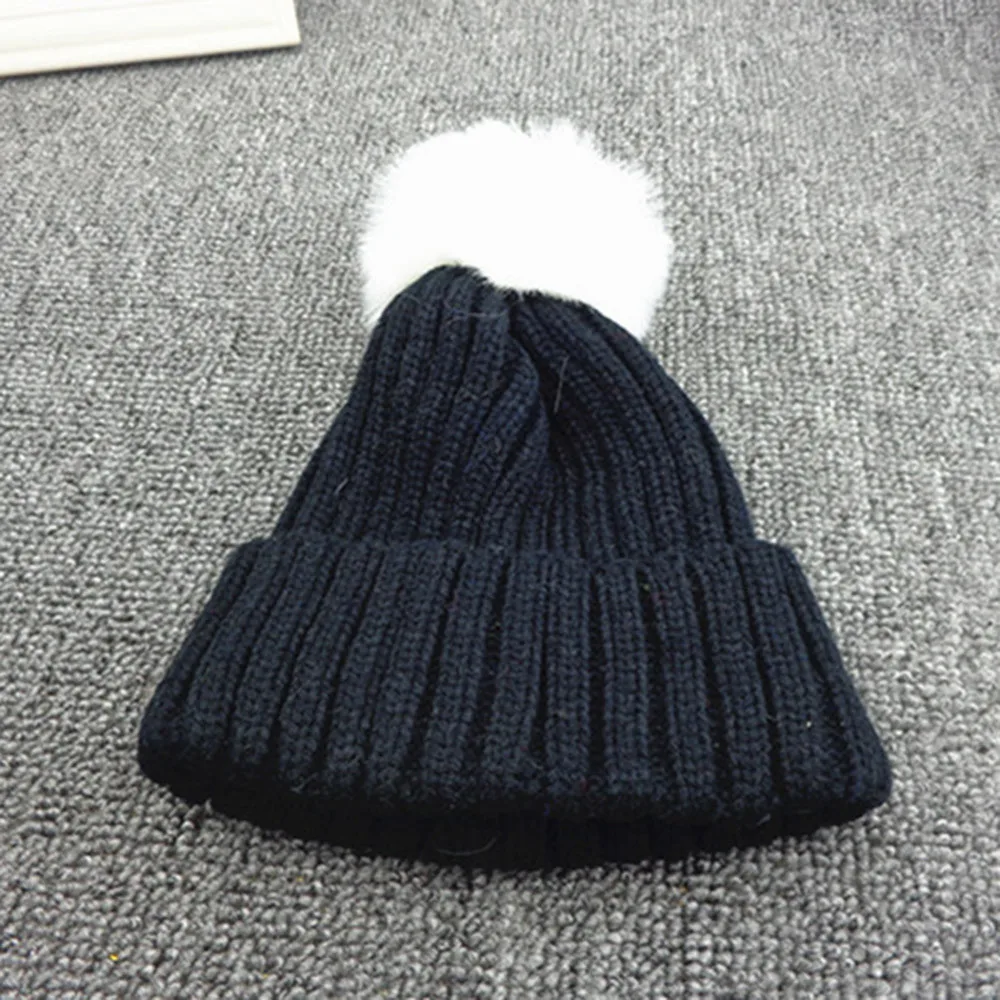 Kids Toddler Children Warm Knit Beanie Hat Boys Girls Fur Pom Bobble Crochet Cap | Детская одежда и обувь