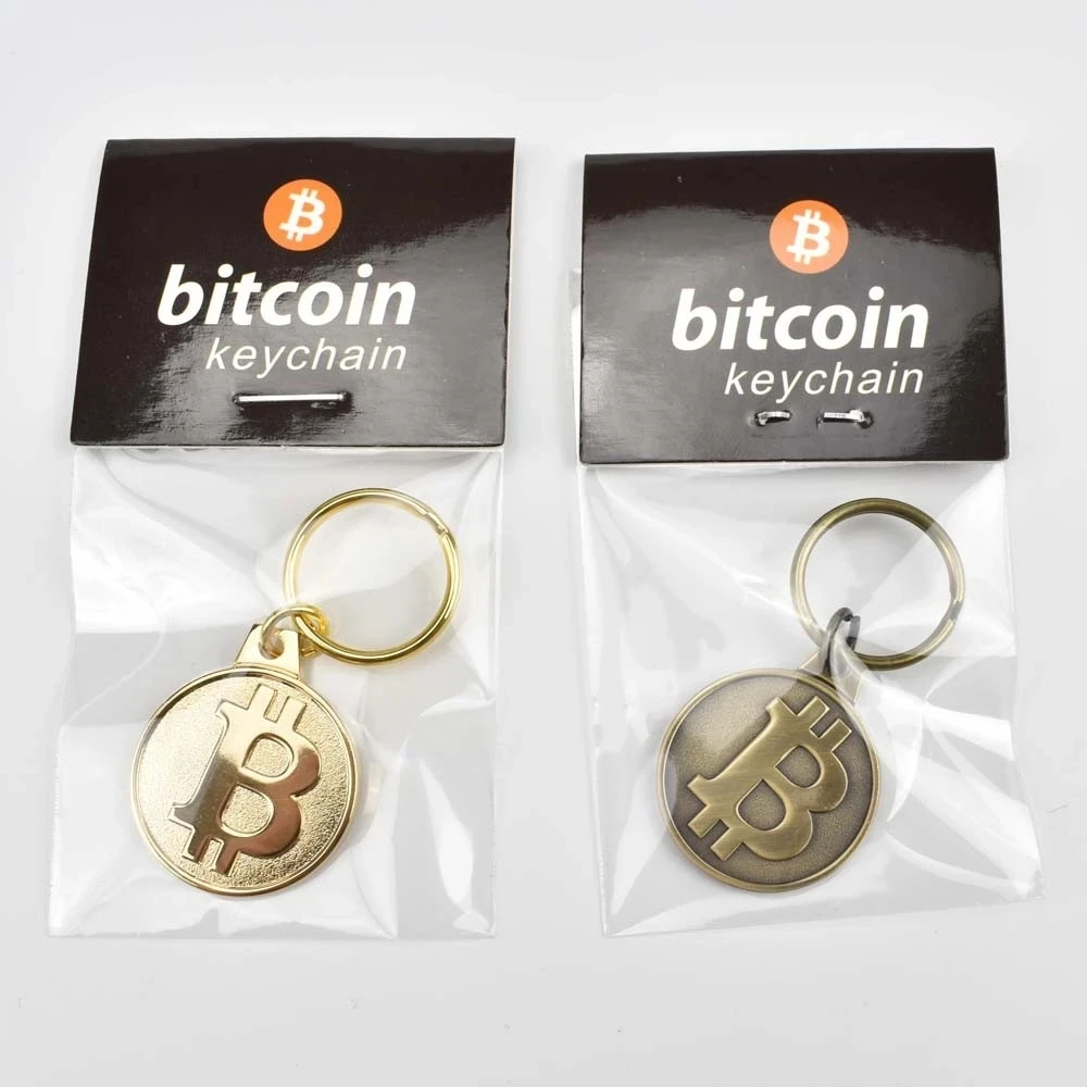 

2 colors Antique brass and Gold Plated 25mm Bitcoin Coin Keychain Bit coin Cryptocurrency Gift
