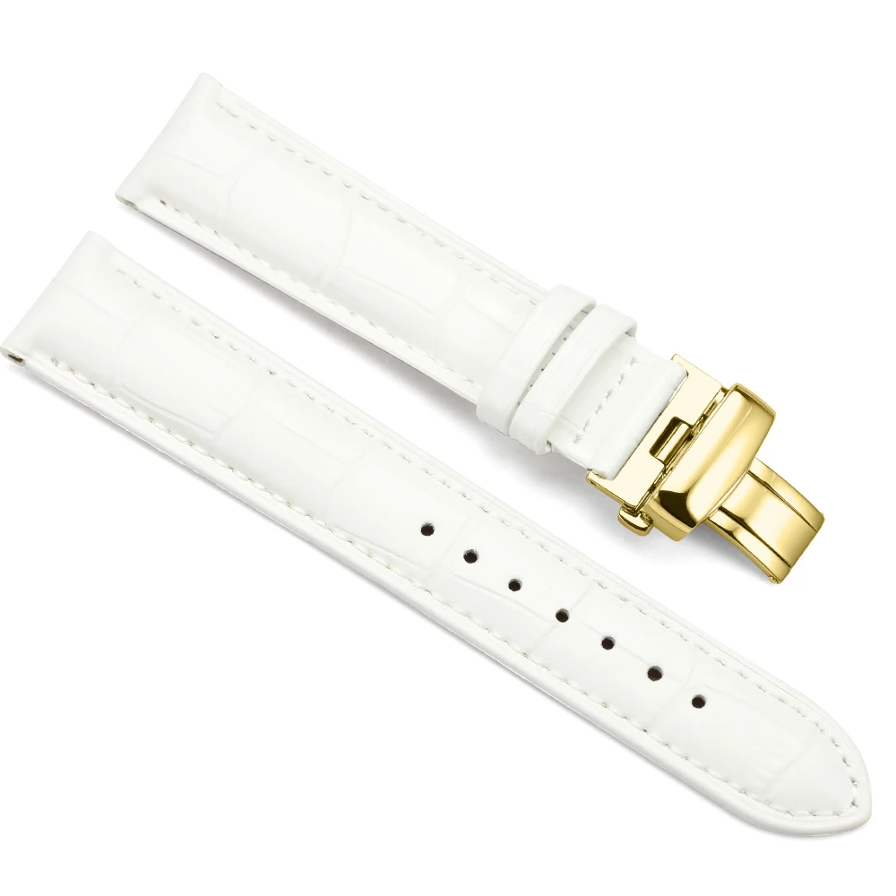 White with Gold Ремешок для часов iStrap 16 мм, 18 мм, 19 мм, 20 мм, красный, белый, натуральная кожа, сменный ремешок для часов для женщин(шесть стилей на выбор - Цвет ремешка: White with Gold