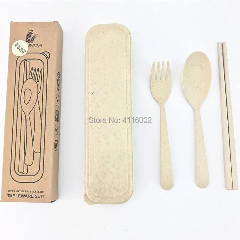 100 набор портативные экологически чистые столовые приборы из пшеничной соломы