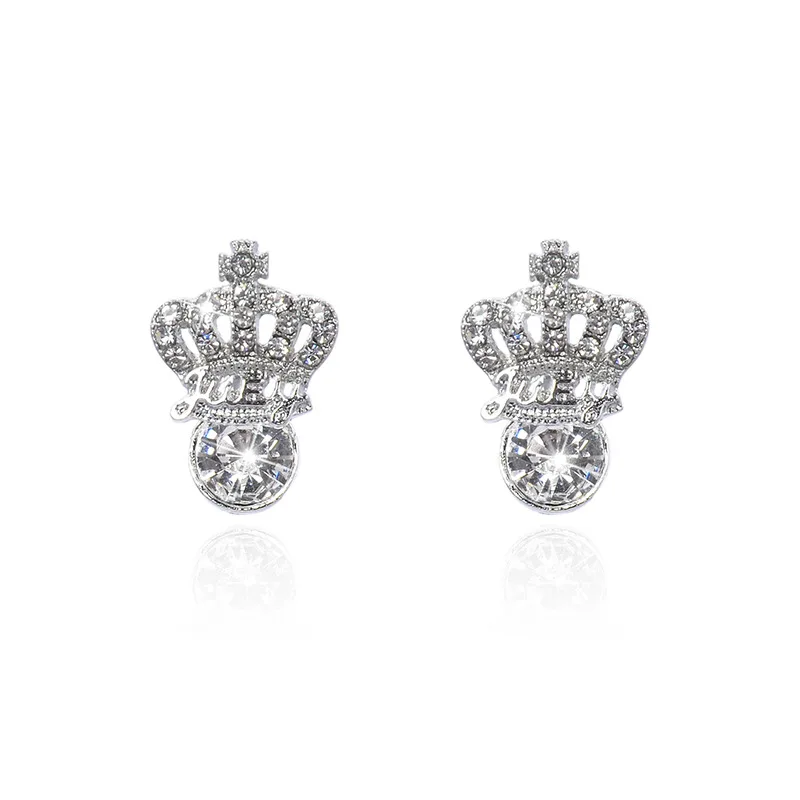 Серебро/золото Цвет Корона Серьги гвоздики для женщин Кристалл Rhinestone кубический