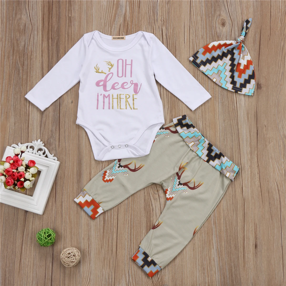 cute Newborn Baby Boy Girl outfits letter print Long Sleeve white romper brown Pants Hat autumn Outfit Set Clothes for baby | Детская