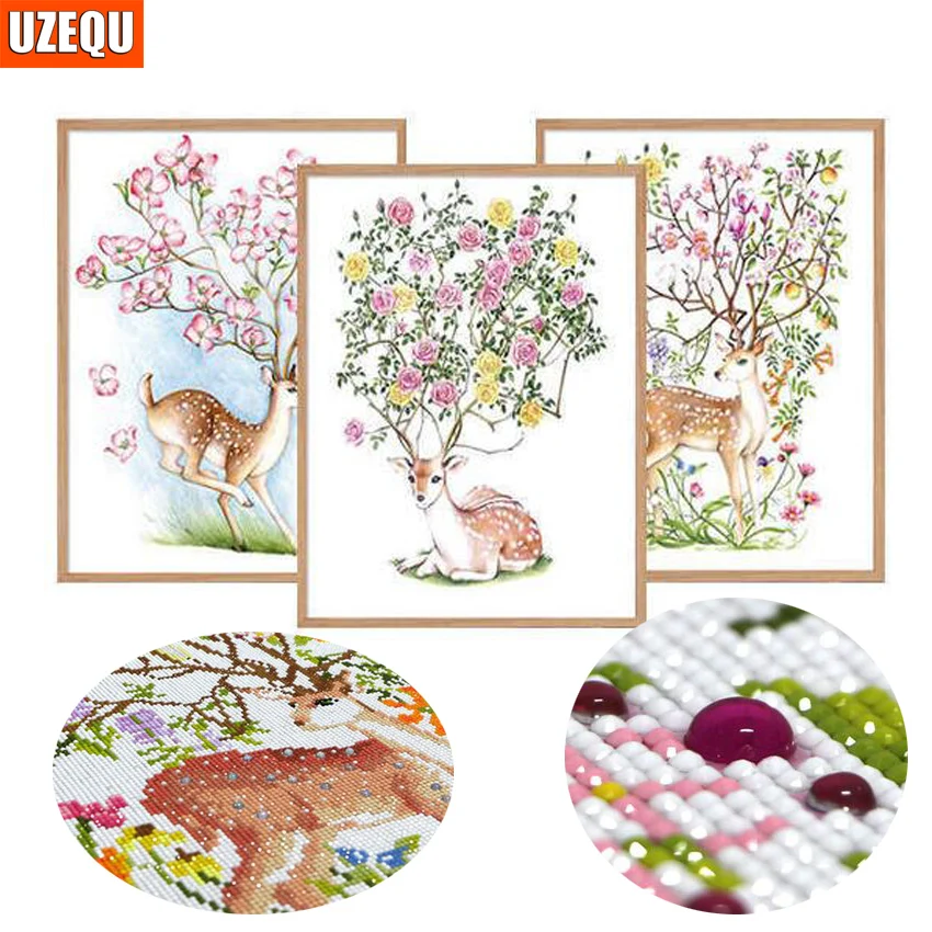 UzeQu 3D Алмазная вышивка особой формы Dieren 5D DIY картина животное олень крестом