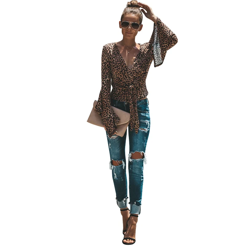 2018 осень новая леопардовая Блузка Рубашка Фланелевая Женская Сексуальная v