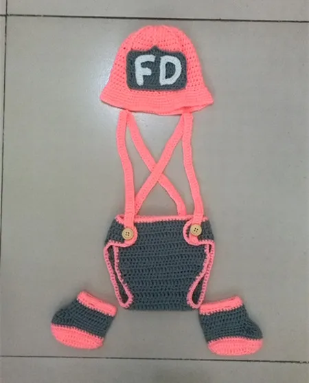 Baby Firefighter Fireman Hat Outfit 4pc Crochet Diaper Cover Set w/Suspenders &amp Boots Newborn 0-3 3-6 Photography Prop | Детская