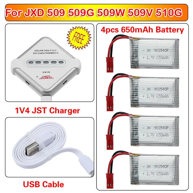 Blueskysea бесплатная зарядка + 4 шт./лот 3 7 V 650mAh Lipo батарея для JXD 509 509W 509G 510G RC Drone|lipo