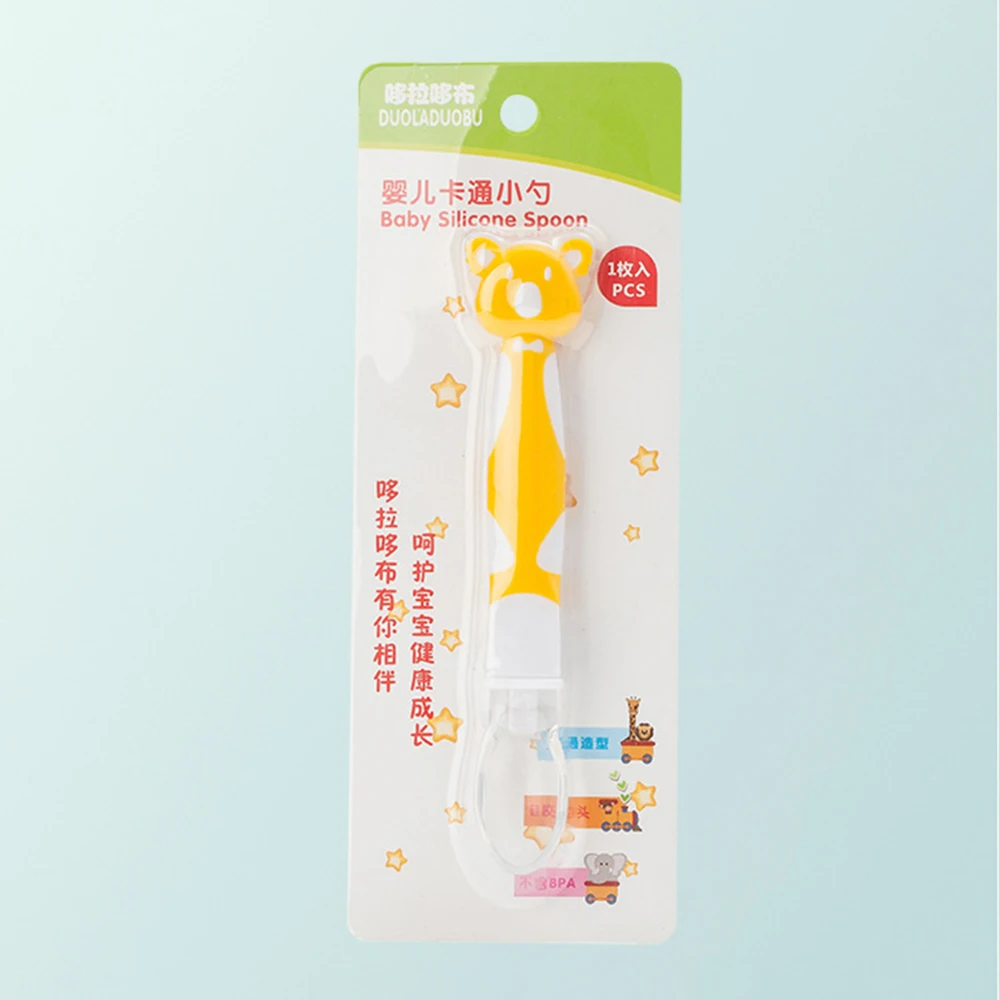 3 Colors Cartoon double-sided bear silicone spoon silicone soft spoon baby feeding tableware baby training spoon tableware Kits