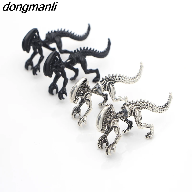 P744 dongmanli новые модные крутые серьги Alien черные эмалевые серьги-гвоздики для