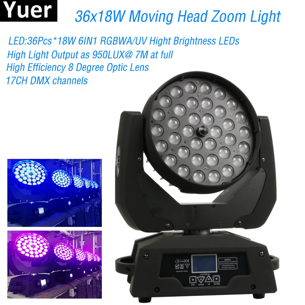 Супер яркость сценический свет 36X18W движущаяся головка Zoom дискотечный 6IN1 RGBWA/UV