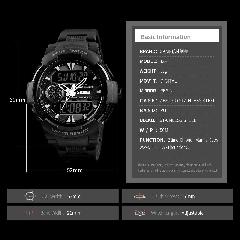 SKMEI 1320 Chrono Sports Watches Mens LED Digital Quartz Watch Waterproof Electronic Military Men Wrist Relogio Masculino | Наручные часы