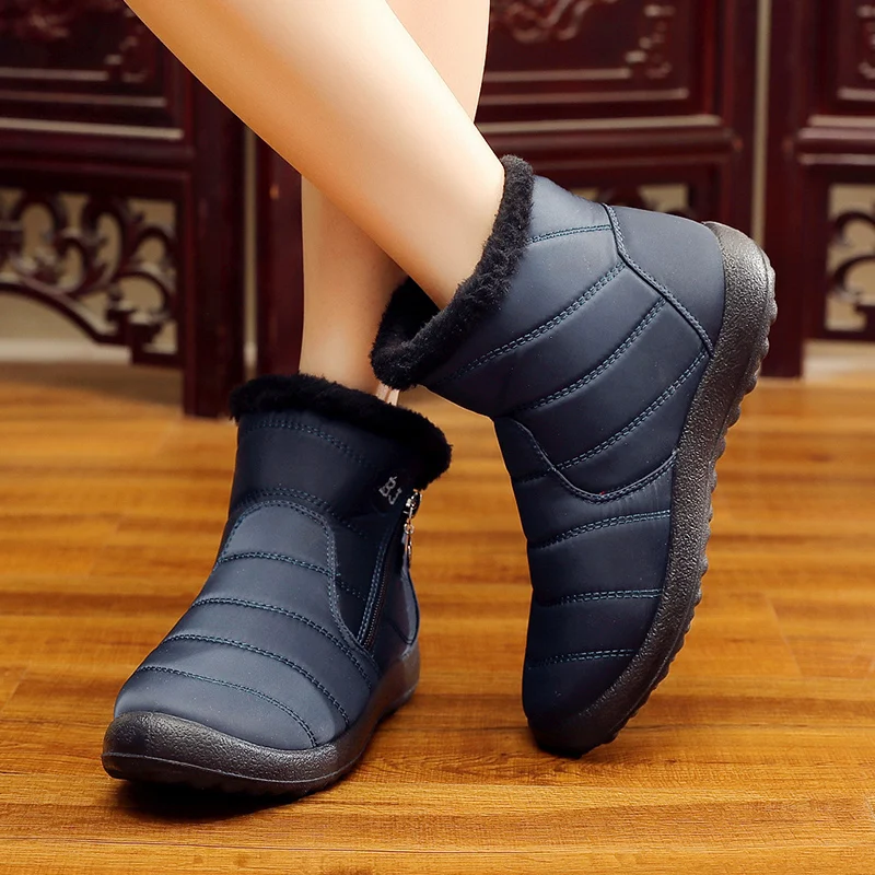 Женские теплые ботинки размера плюс 35 43 с круглым носком на молнии Модные