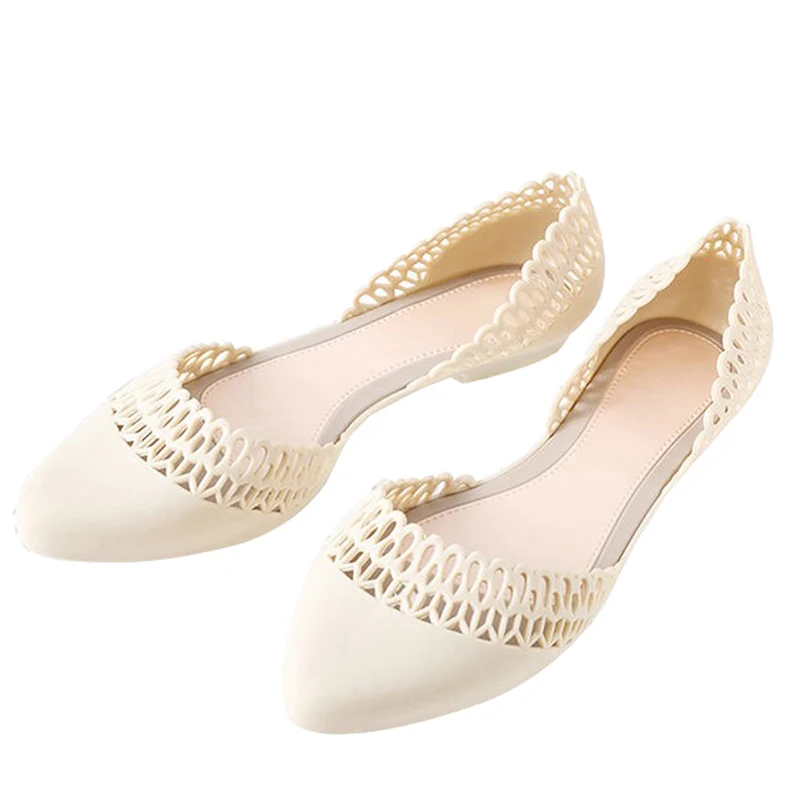 L2sandalsL33 beige Женские босоножки; сезон лето; Новое поступление; Модные непромокаемые женские прозрачные туфли с перфорацией; однотонные выразительные балетки на плоской подошве с острым носком - Цвет: L2sandalsL33 beige