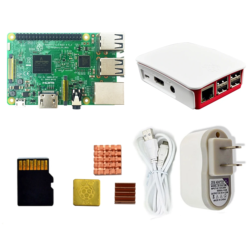 Стартовый набор Pi 3 чехол источник питания для США usb кабель карта micro SD 16 ГБ