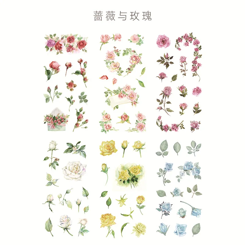 

6 Sheets/Set Beautiful Rose Flowers Decorative Sticker Scrapbooking DIY Craft Stickers Stationery
