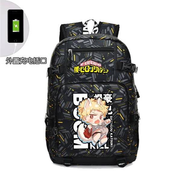 My Hero Academy, водонепроницаемые школьные сумки, usb зарядка, рюкзак для ноутбука, аниме рюкзак с нашивками, канцелярские принадлежности, холщовые дорожные сумки для хранения - Цвет: 1