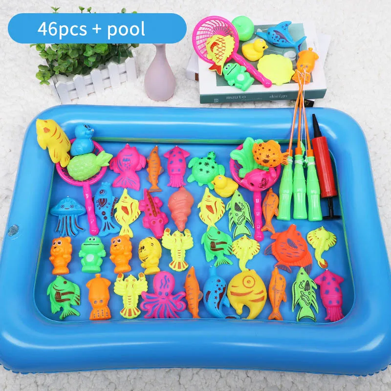 46 pcs and pool 46 шт./компл. Детские магнитные игрушки для рыбалки с надувной бассейн родитель-ребенок интерактивные игры Детские игрушки для купания летняя уличная игрушка - Цвет: 46 pcs and pool