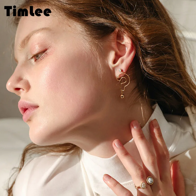 Timlee E194 бесплатная доставка новые металлические серьги с надписью модные