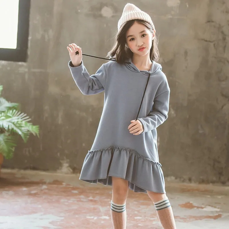 Christmas mermaid hooded hoodies velvet casual girls dresses winter autumn warm blue korean for teenage clothing | Детская одежда и