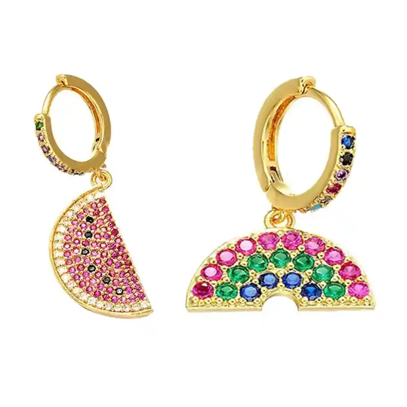 

2019 New micro pave cz circle gold Colorful accessories rainbow moon summer dangle hoop piercing earrings for women party gifts
