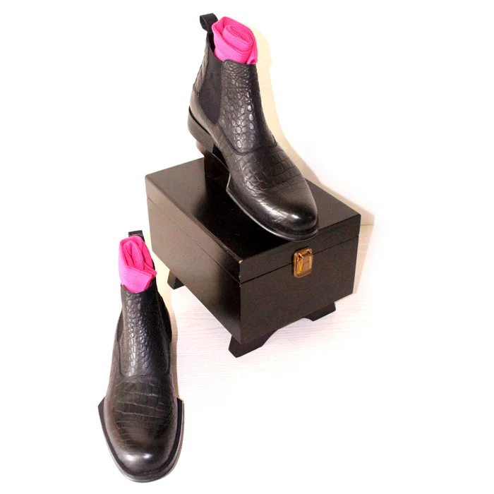 Мужские ботильоны с геометрической подошвой черные ботинки челси ручной работы