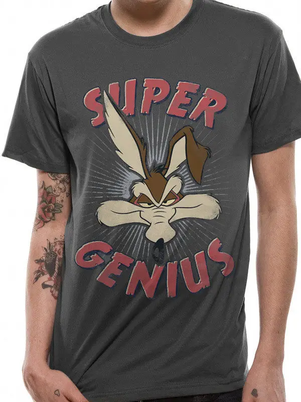 Wile Койот супер Genius веселые мелодии официальный Roadrunner серый Для мужчин s футболка