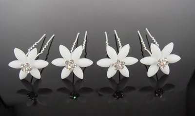 

200Pcs New Wedding Bridal White Flower Crystal Hair Pins