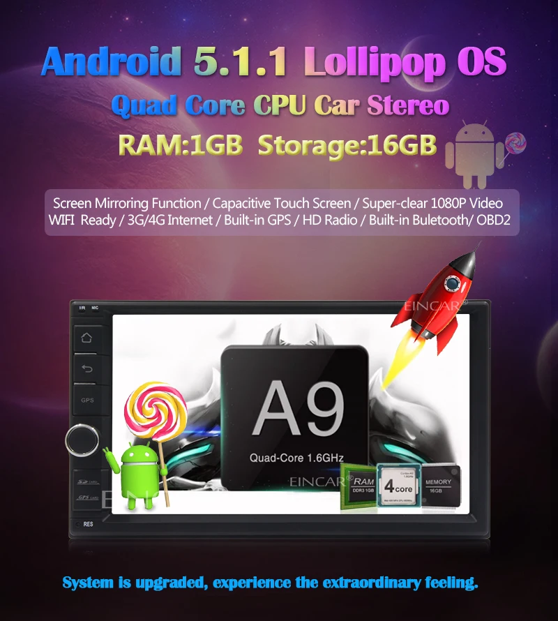 Новый Android 5 1 автомобильный аудио стерео gps Wifi Bluetooth Радио Quad Шнур HD мультимедийный