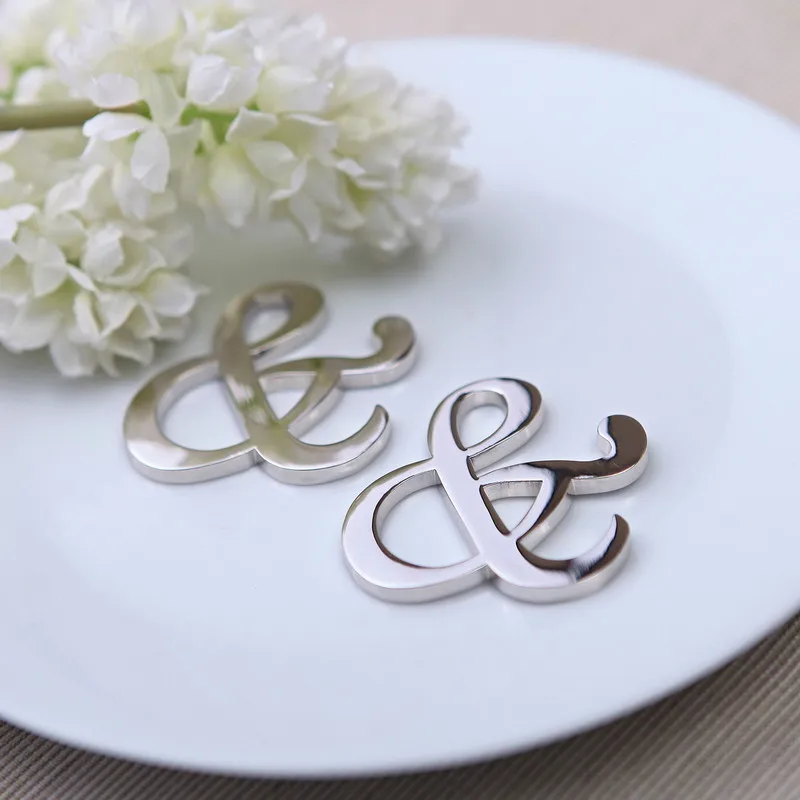 

100Pcs Wholesale "Mr. and Mrs." Ampersand Bottle Opener Favor For Party Supplies Silver Wedding Gift For Guest Free Shipping Lot