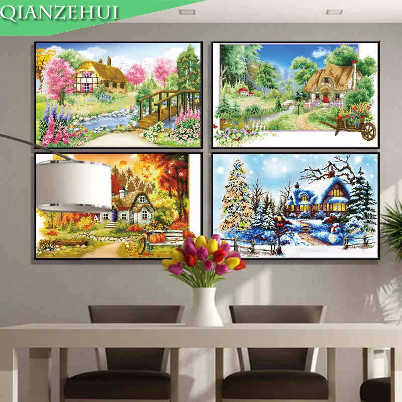 Вышивка QIANZEHUI вышивка крестиком сделай сам сезона весна лето Осень Зима картина